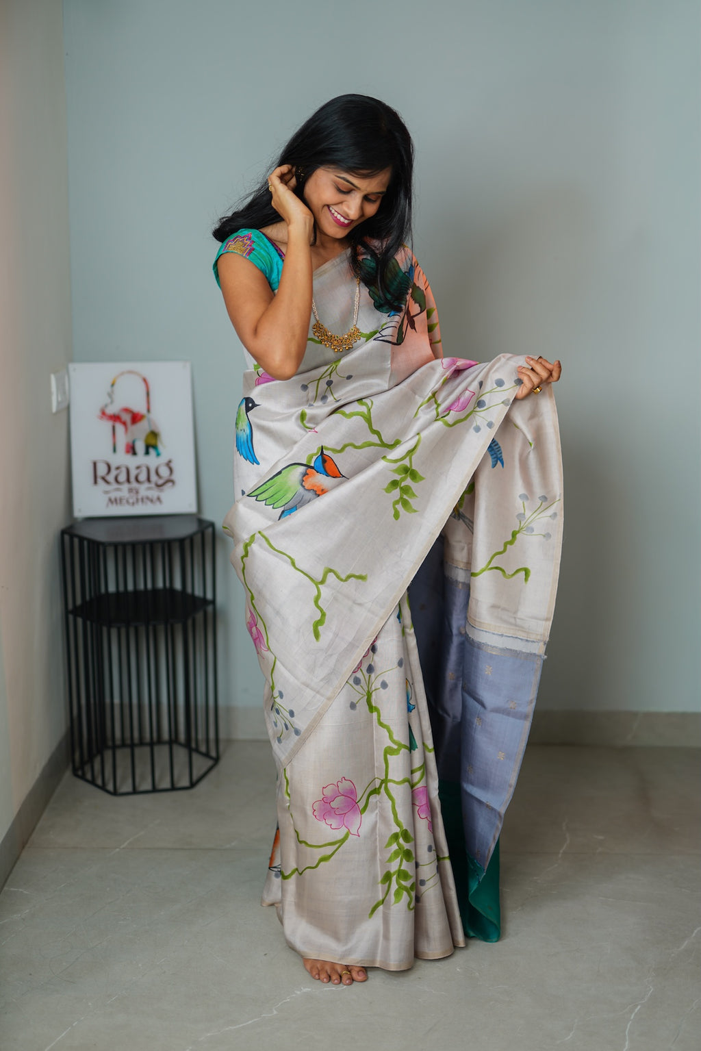 Grey & Green Pure Kanchivaram Silk Saree