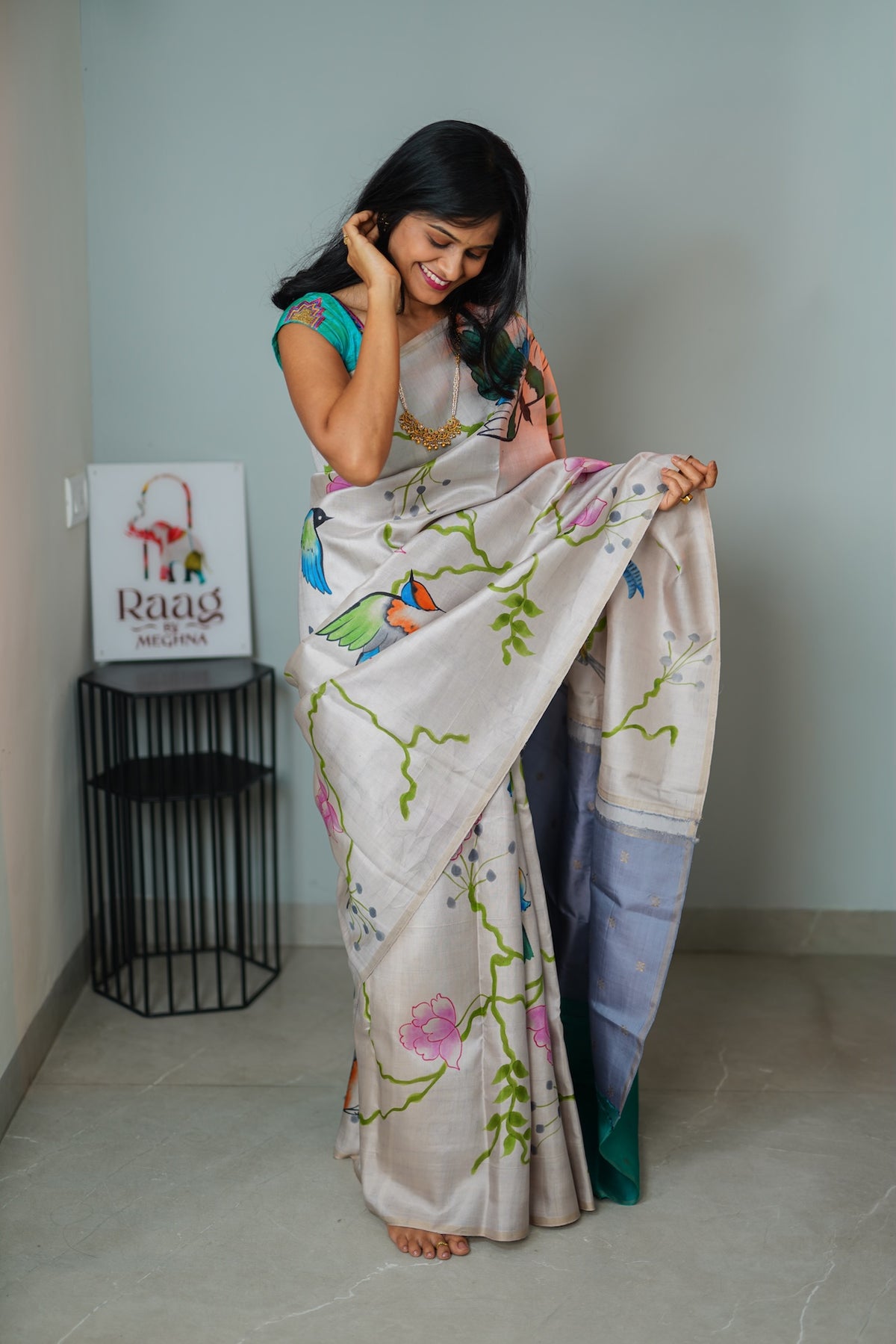 Grey & Green Pure Kanchivaram Silk Saree