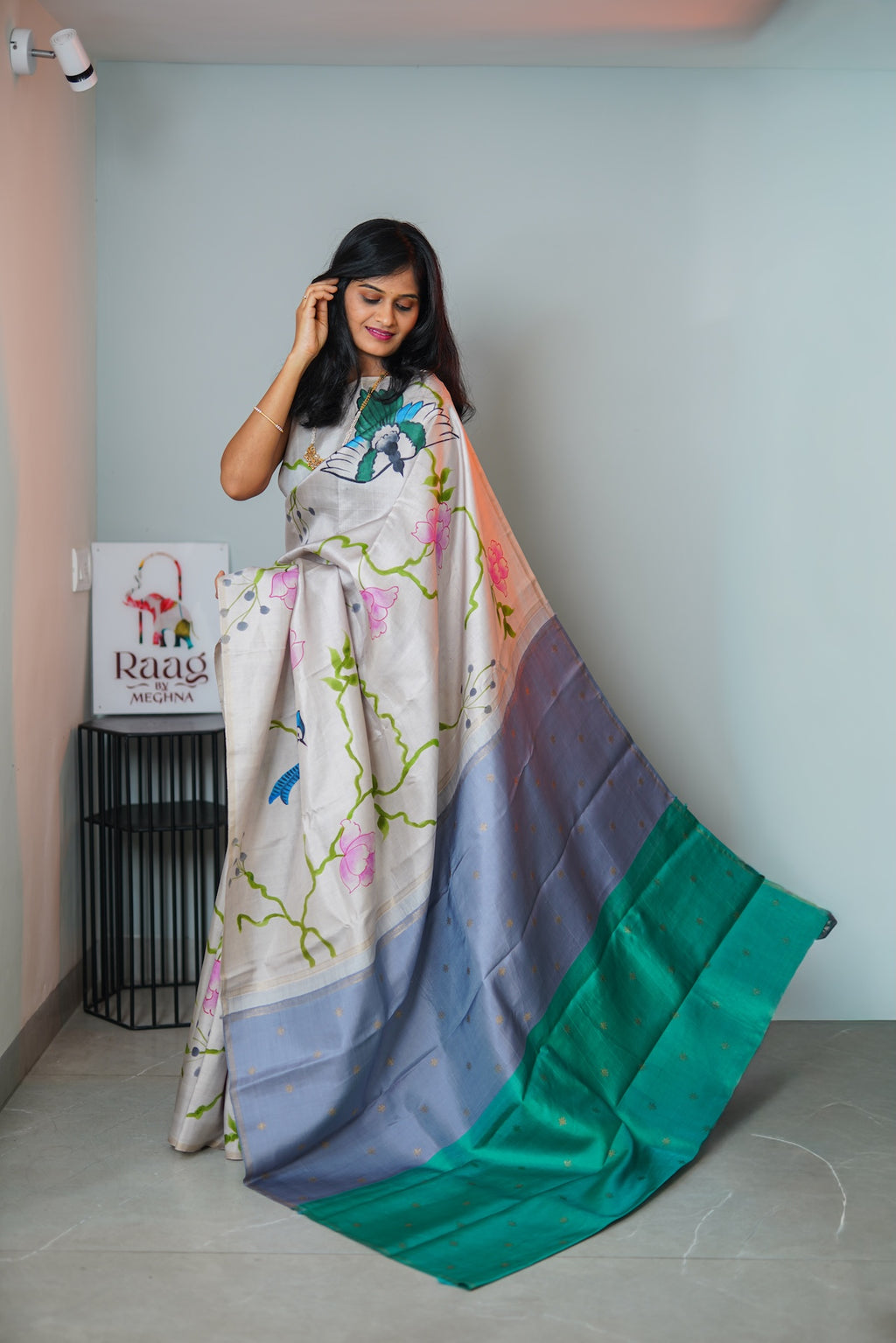 Grey & Green Pure Kanchivaram Silk Saree