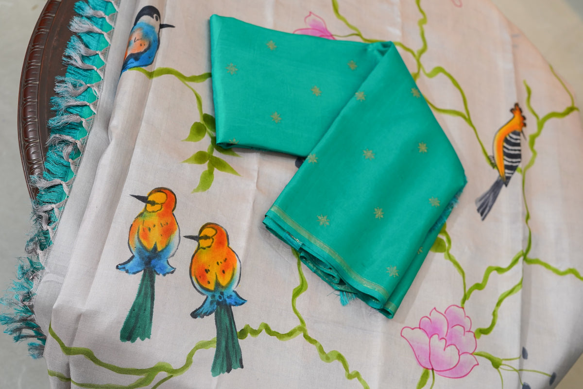 Grey & Green Pure Kanchivaram Silk Saree
