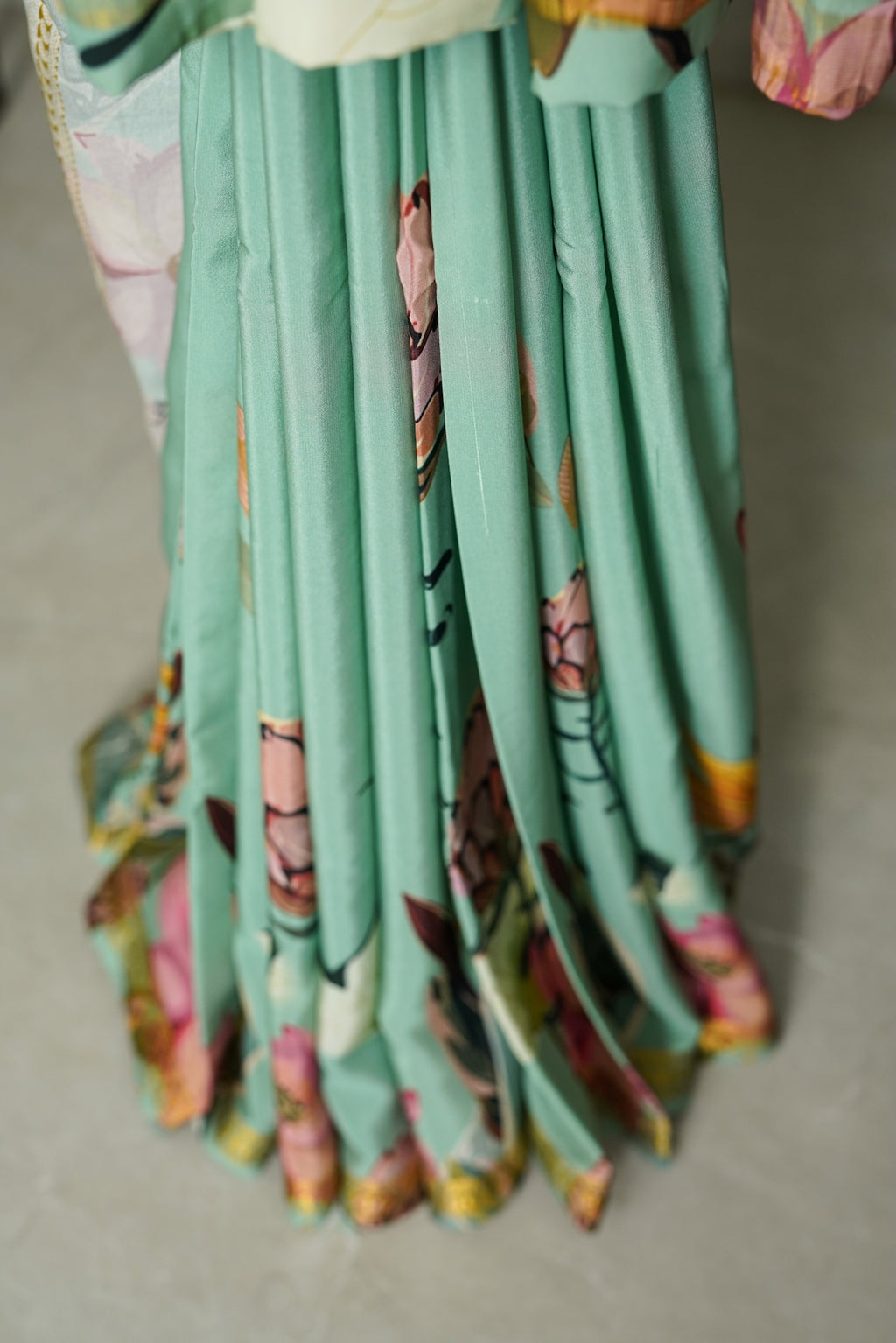 Sea Green Floral Digital Printed Mysore Silk Saree