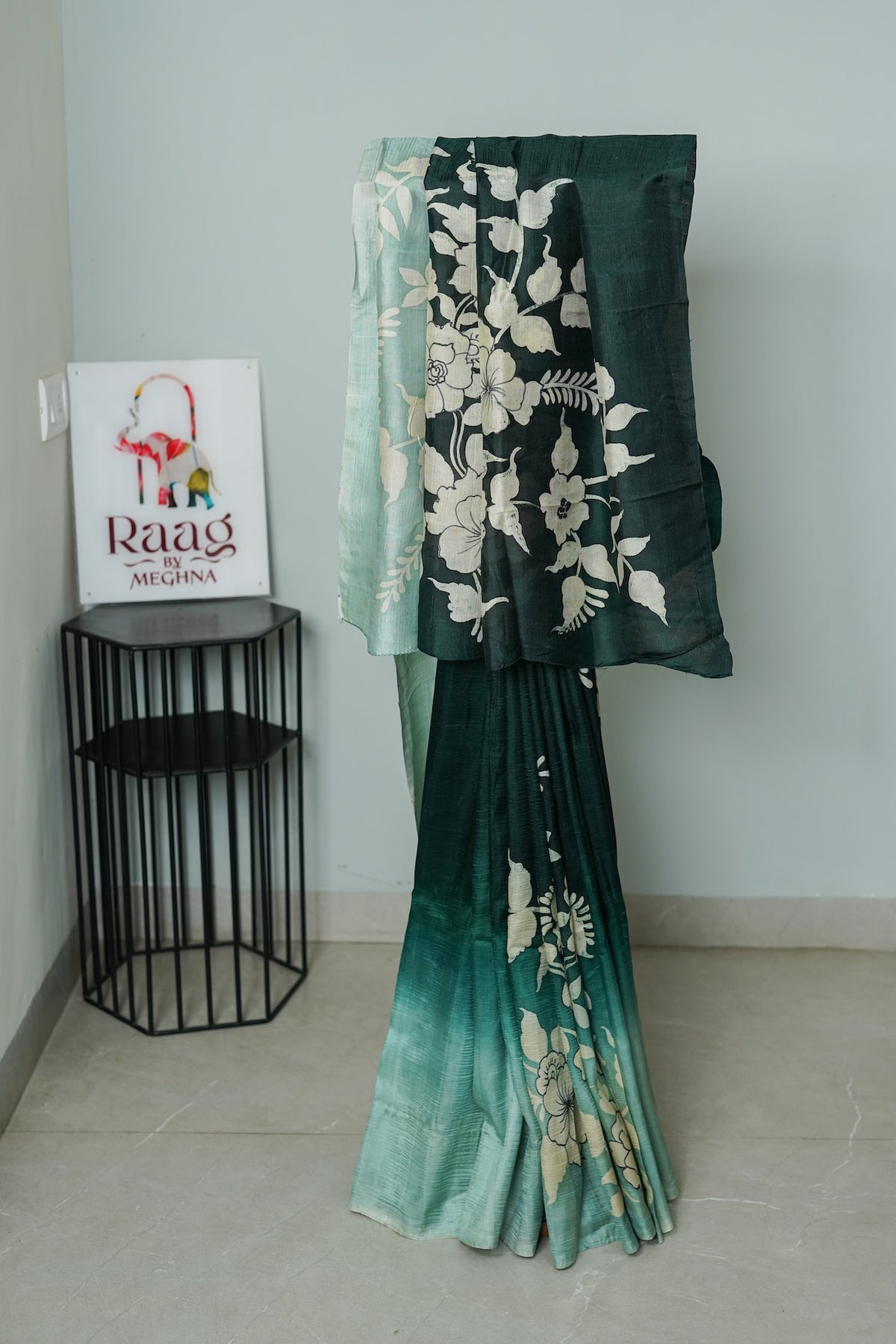 Green Ombré Mulberry Silk Saree