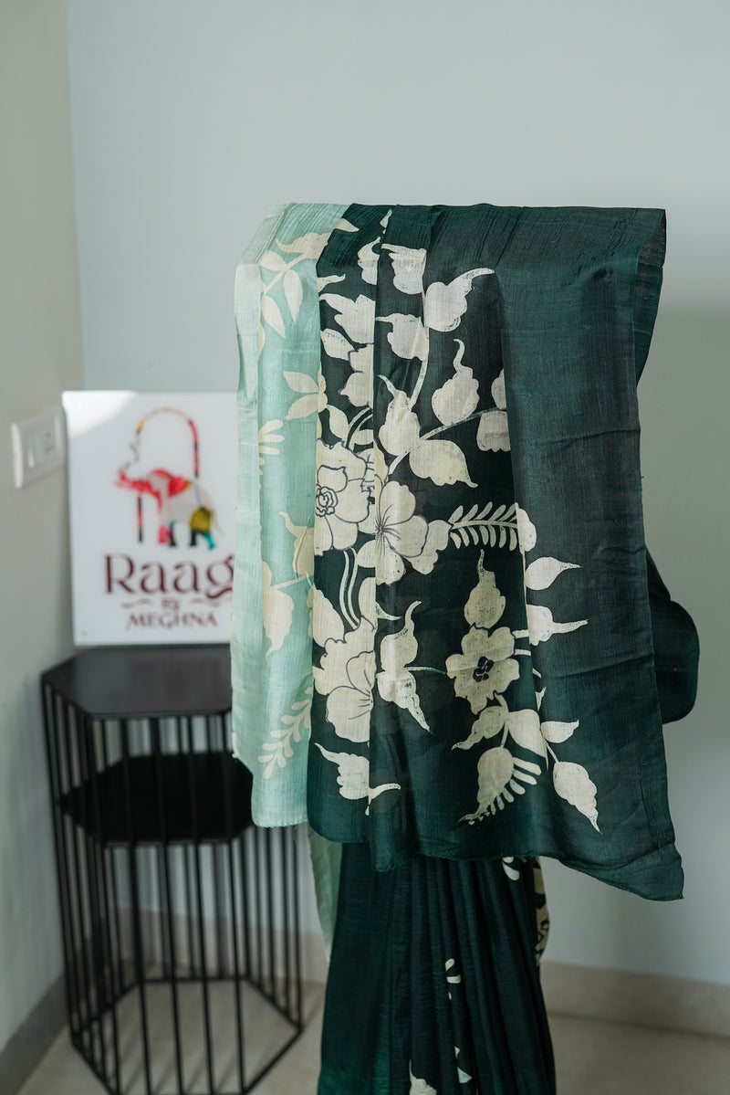 Green Ombré Mulberry Silk Saree