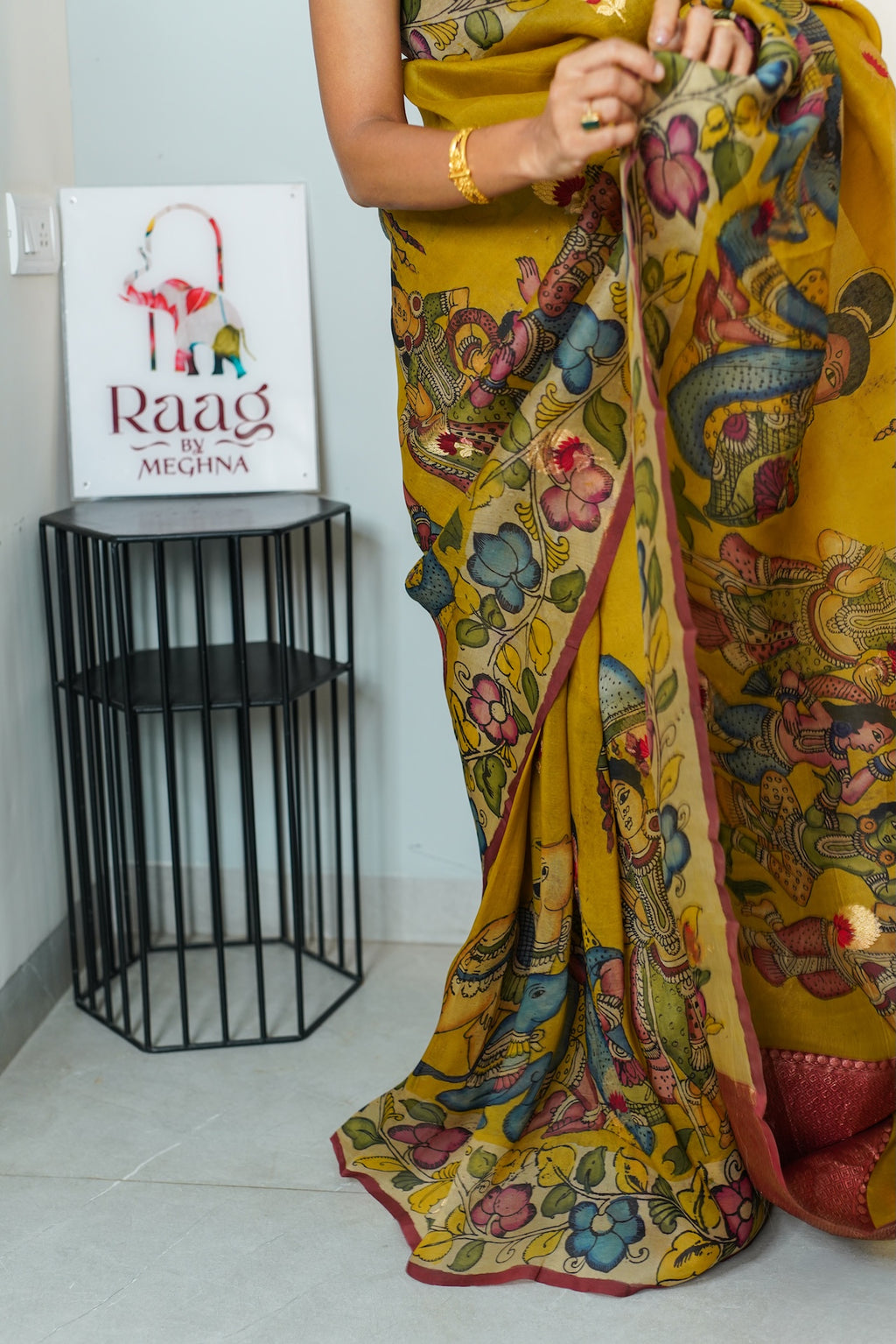 Kalamkari Kora Organza Silk Saree