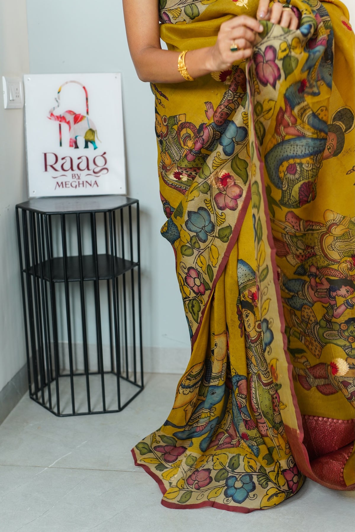 Kalamkari Kora Organza Silk Saree