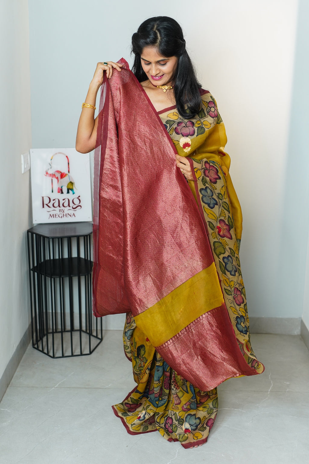 Kalamkari Kora Organza Silk Saree