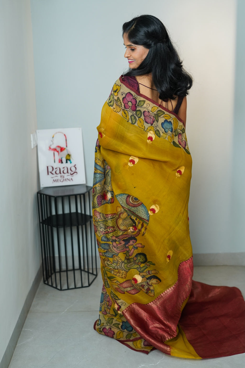 Kalamkari Kora Organza Silk Saree