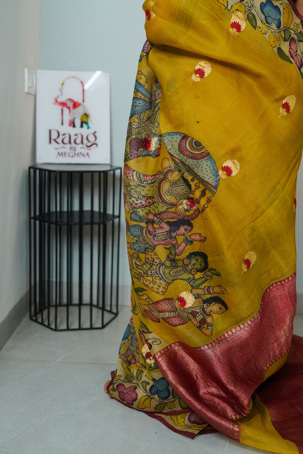 Kalamkari Kora Organza Silk Saree