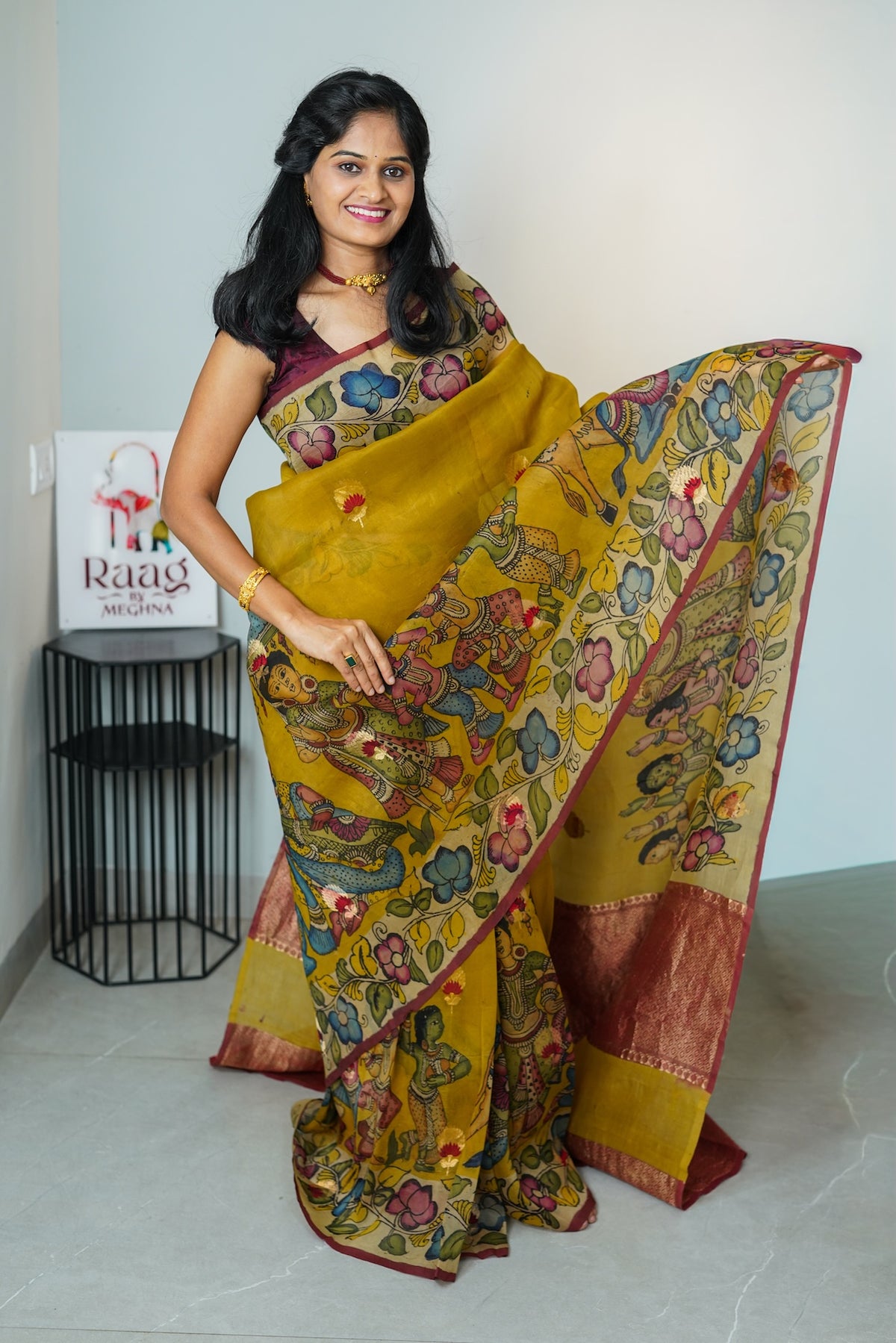 Kalamkari Kora Organza Silk Saree