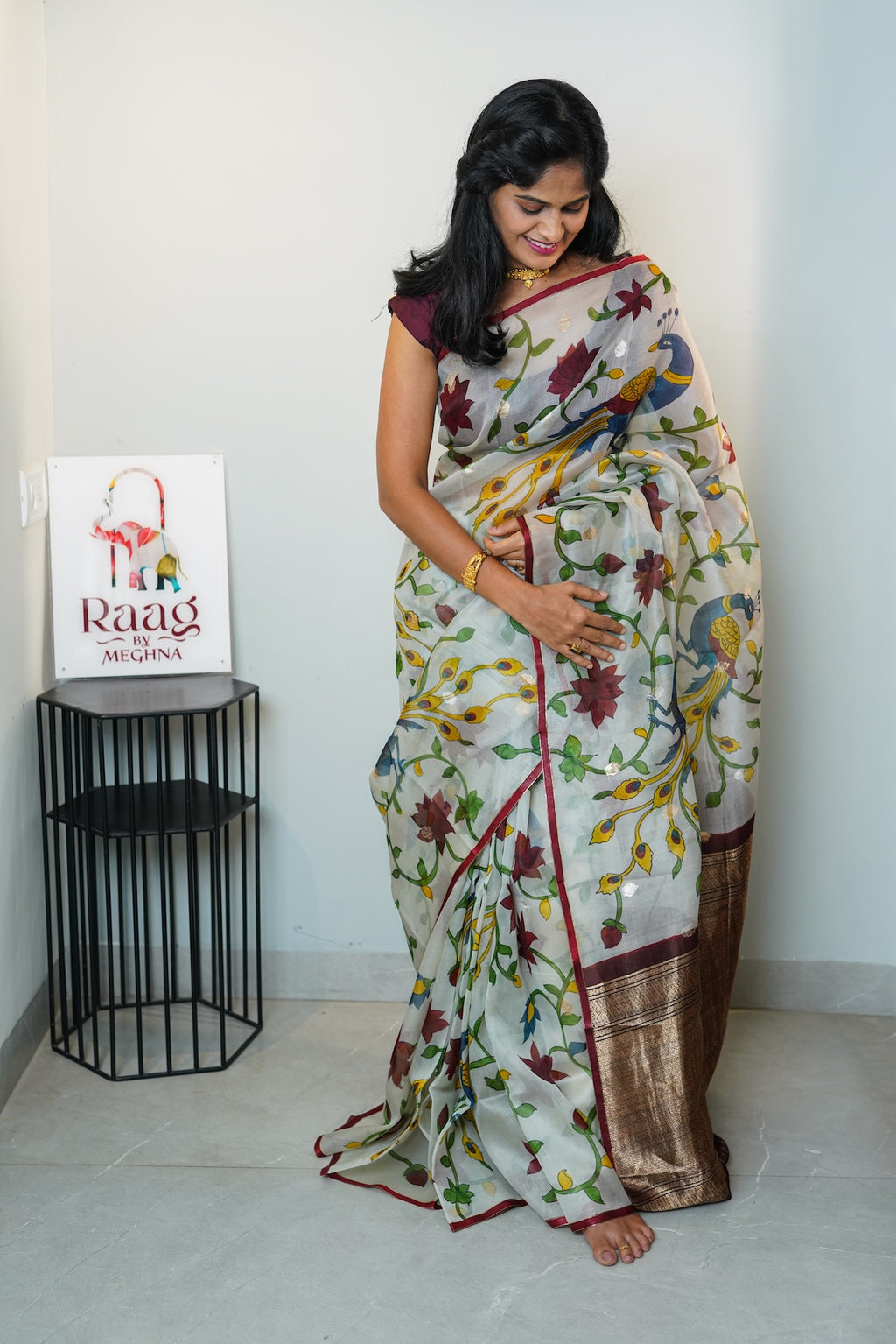 Peacock Kora Pure Kora Organza Silk Saree