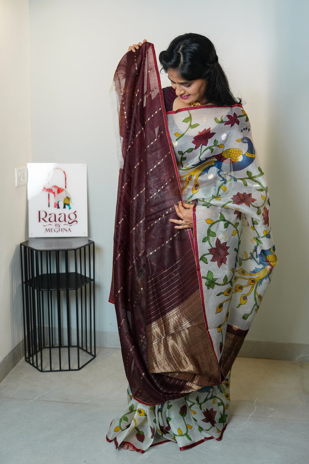Peacock Kora Pure Kora Organza Silk Saree