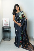 Black Garden hand painted Puna Silk Saree