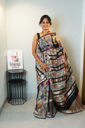 Black Vertical Garden Pure Kora Organza Silk Saree