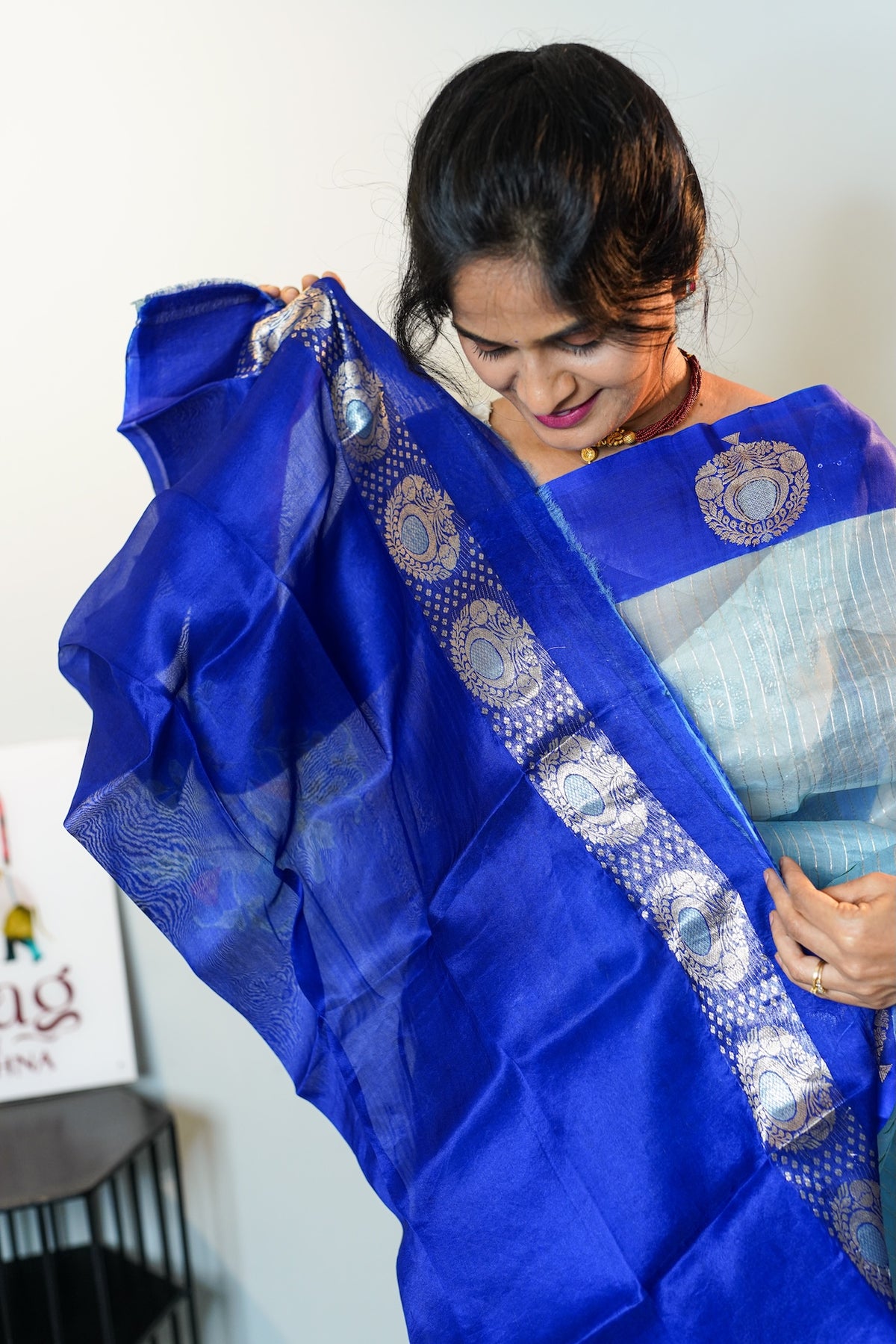 Blue Pea Garden Pure Kora Organza Silk Saree