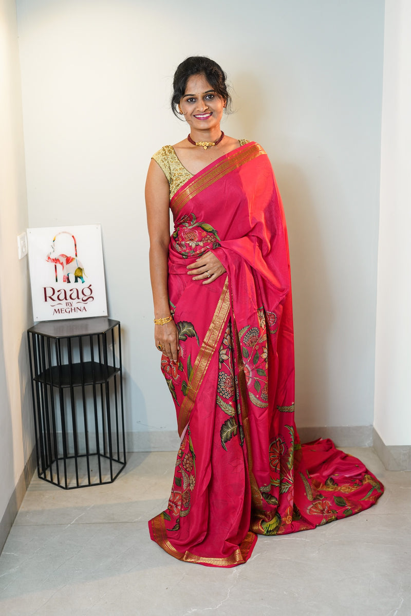 Cherry Parrot Pure Mysore Silk Saree