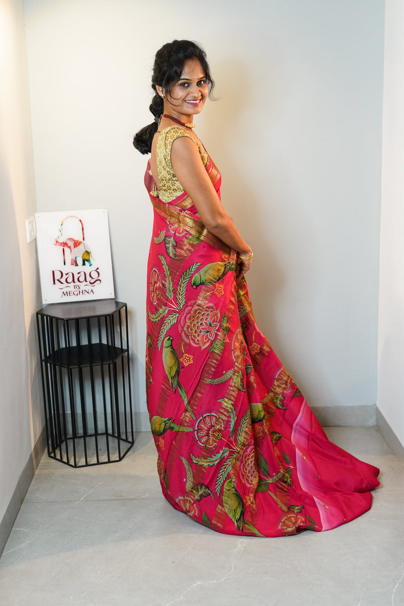 Cherry Parrot Pure Mysore Silk Saree
