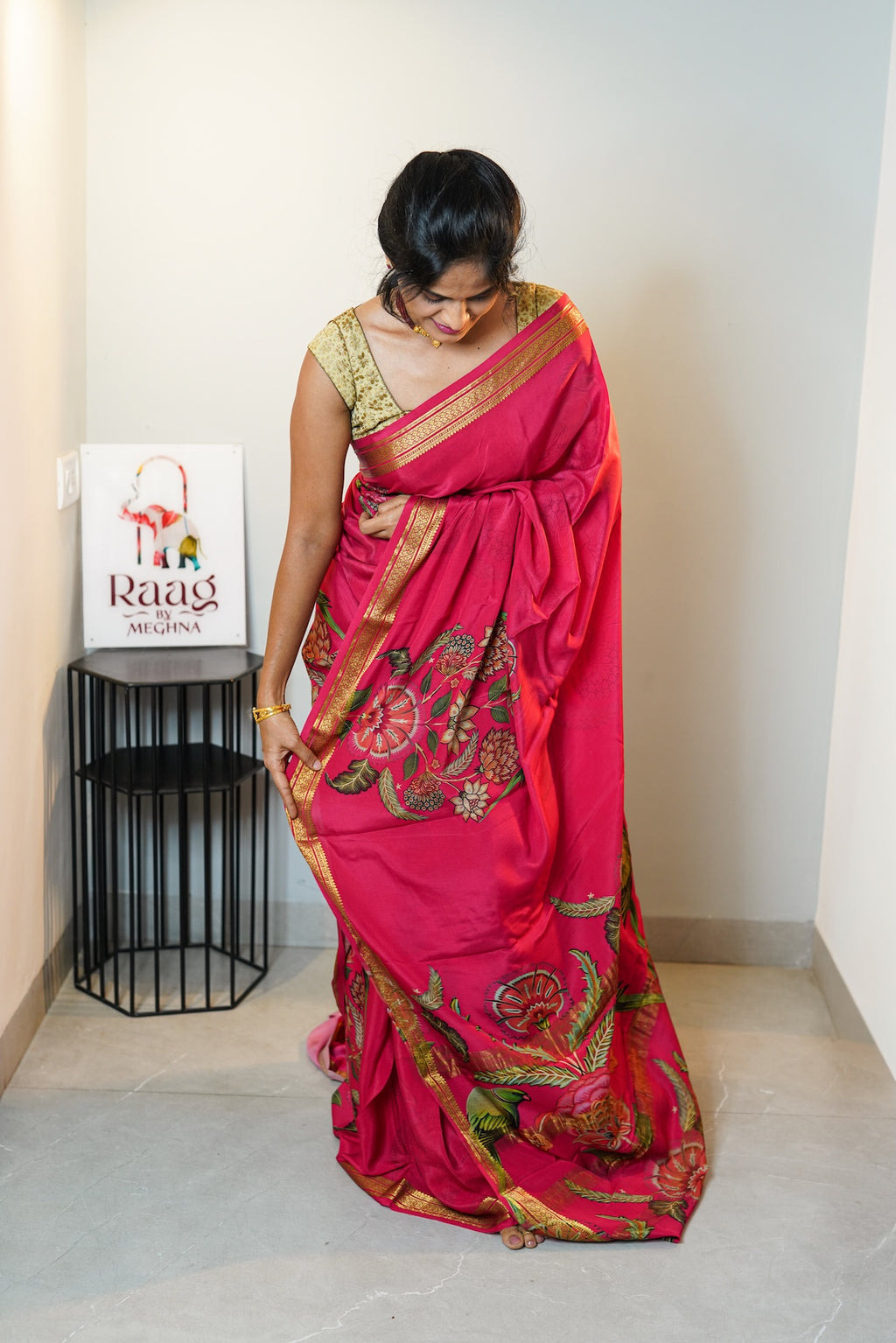 Cherry Parrot Pure Mysore Silk Saree