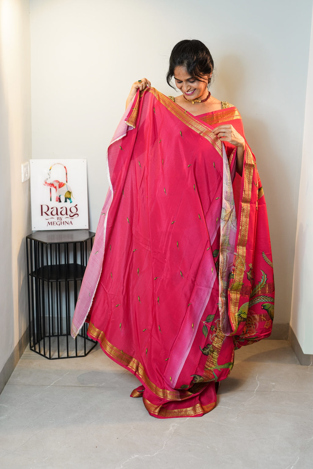 Cherry Parrot Pure Mysore Silk Saree