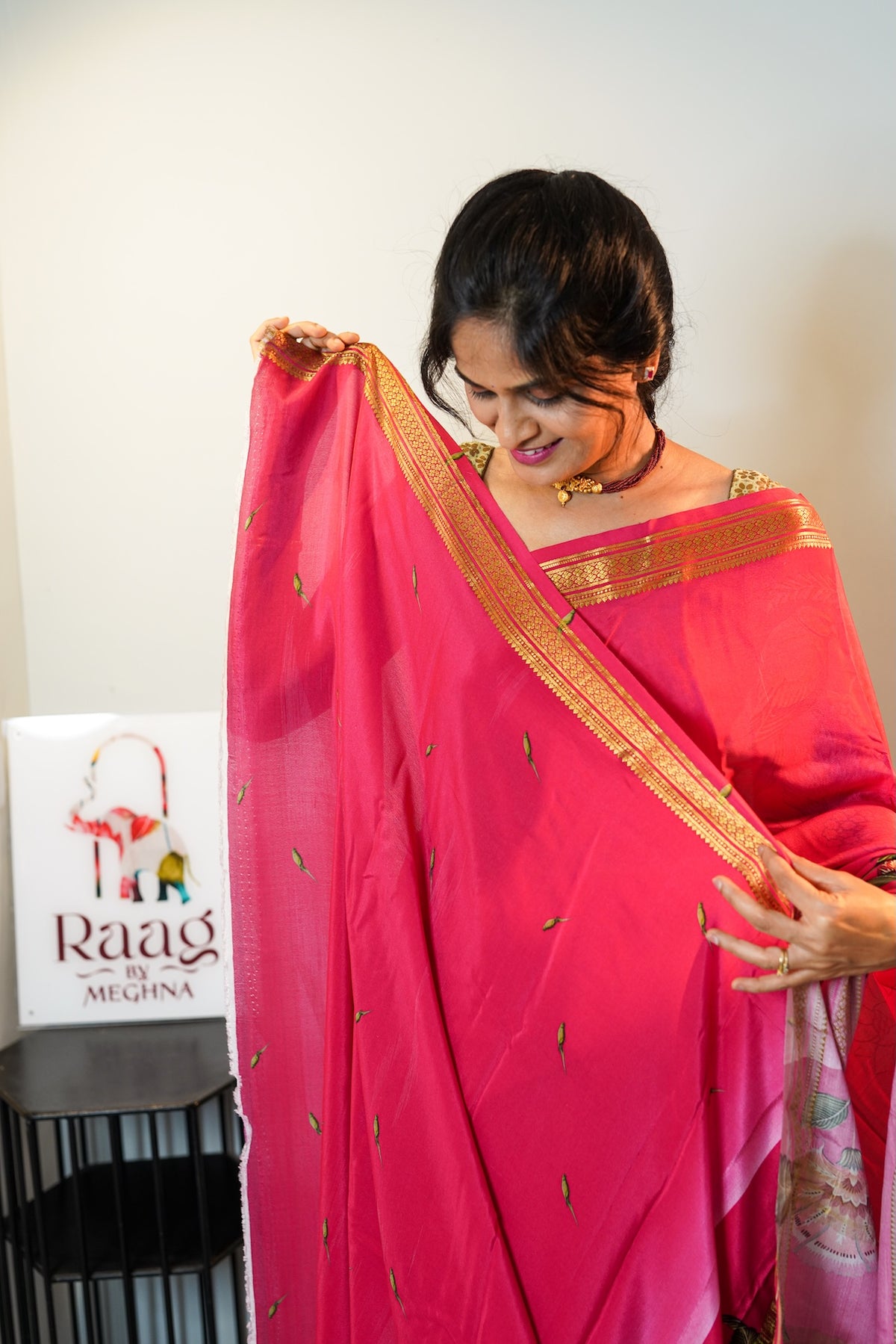 Cherry Parrot Pure Mysore Silk Saree
