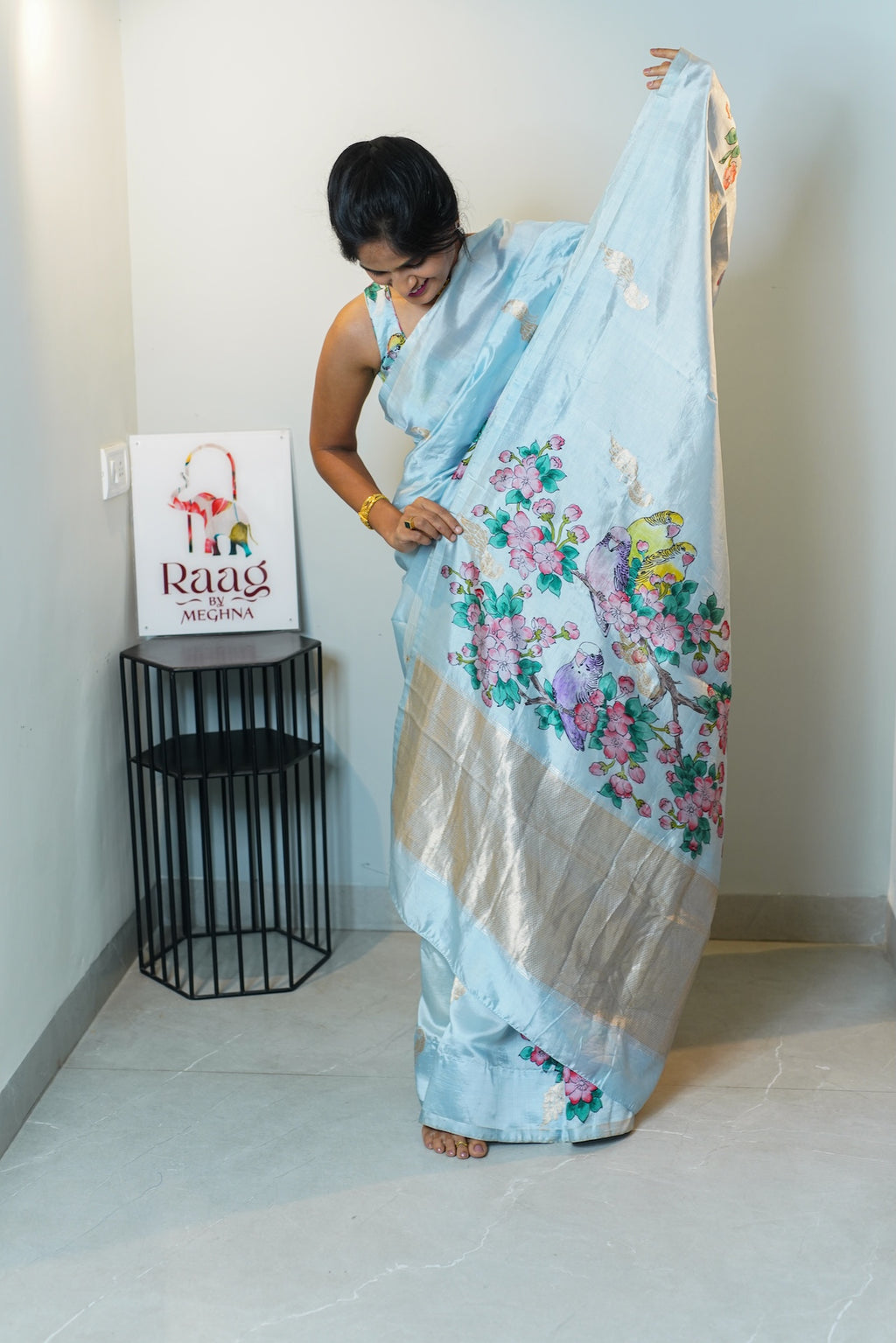 Founder’s Saree – Pure Puna Silk Banarasi Hand-Painted Saree