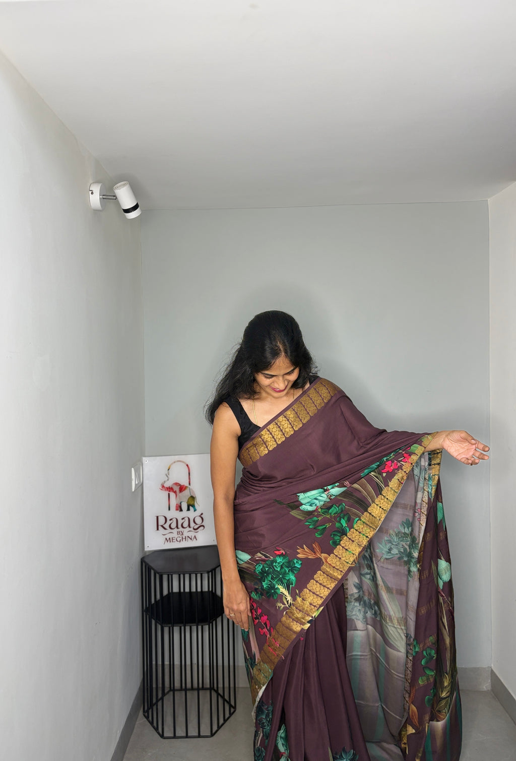 Wildflower Garden Chocolate Saree