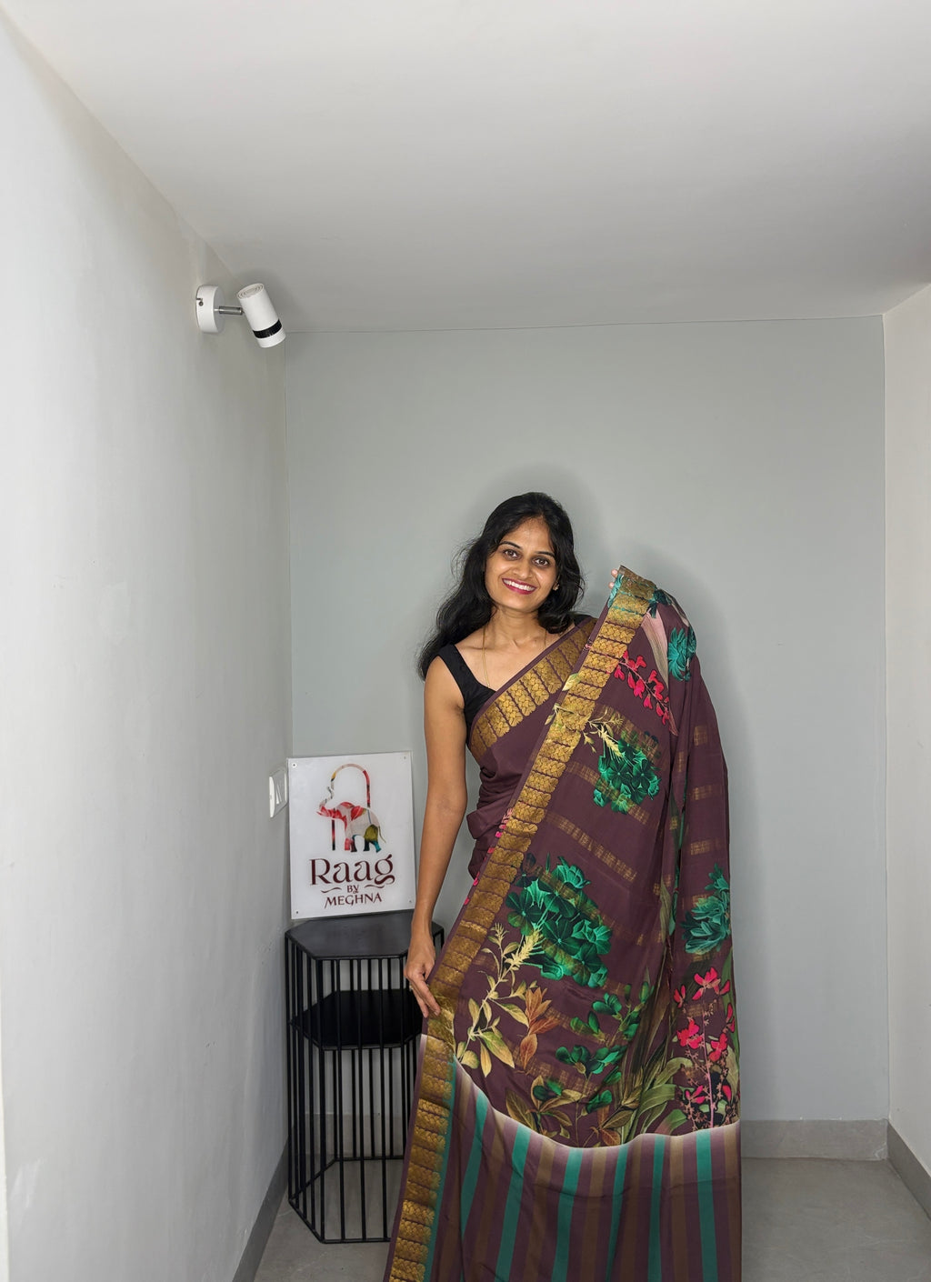 Wildflower Garden Chocolate Saree