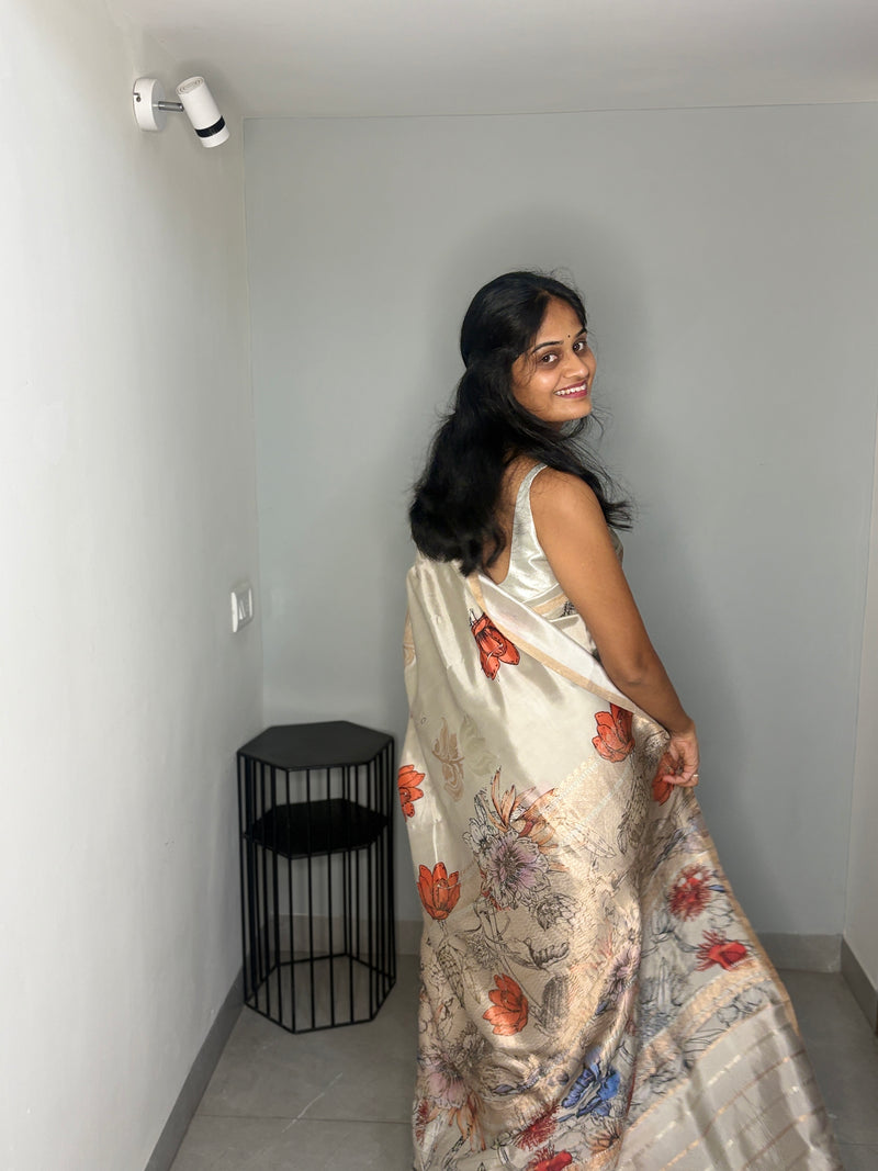 Grey Bash Puna Silk Saree