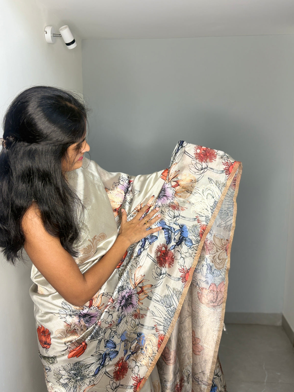Grey Bash Puna Silk Saree