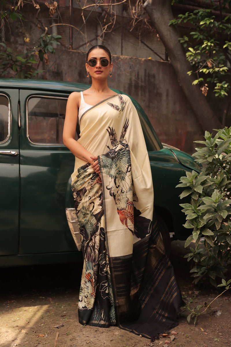 Japanese Crane Kanchivaram Saree