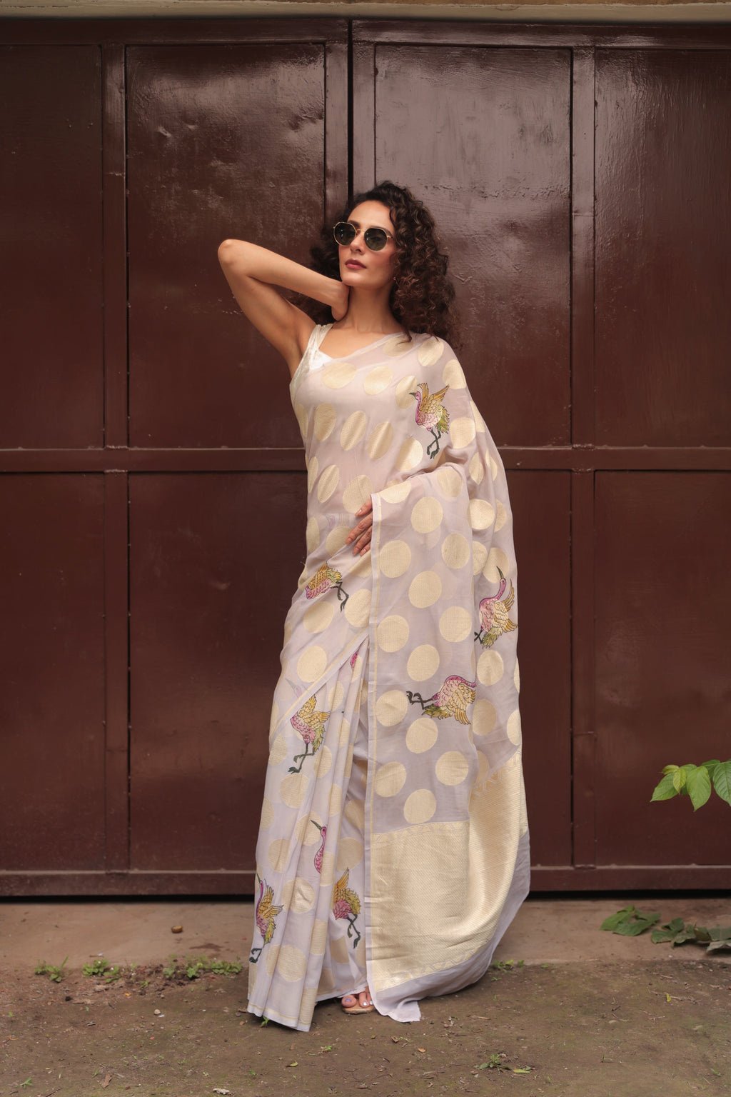 Polka Flamingo Georgette Saree