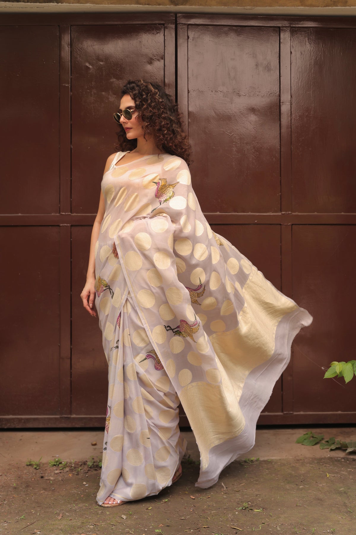 Polka Flamingo Georgette Saree