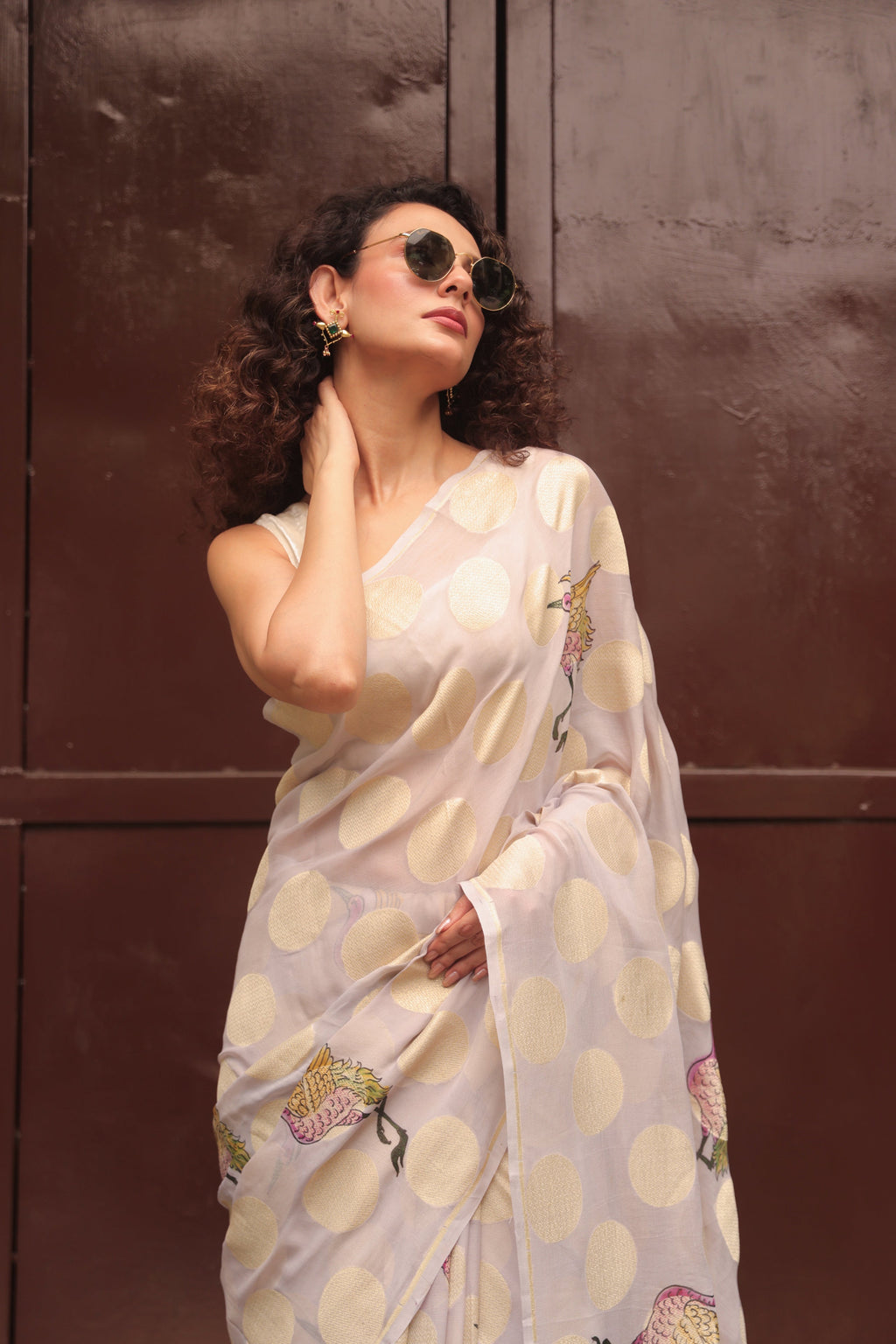Polka Flamingo Georgette Saree