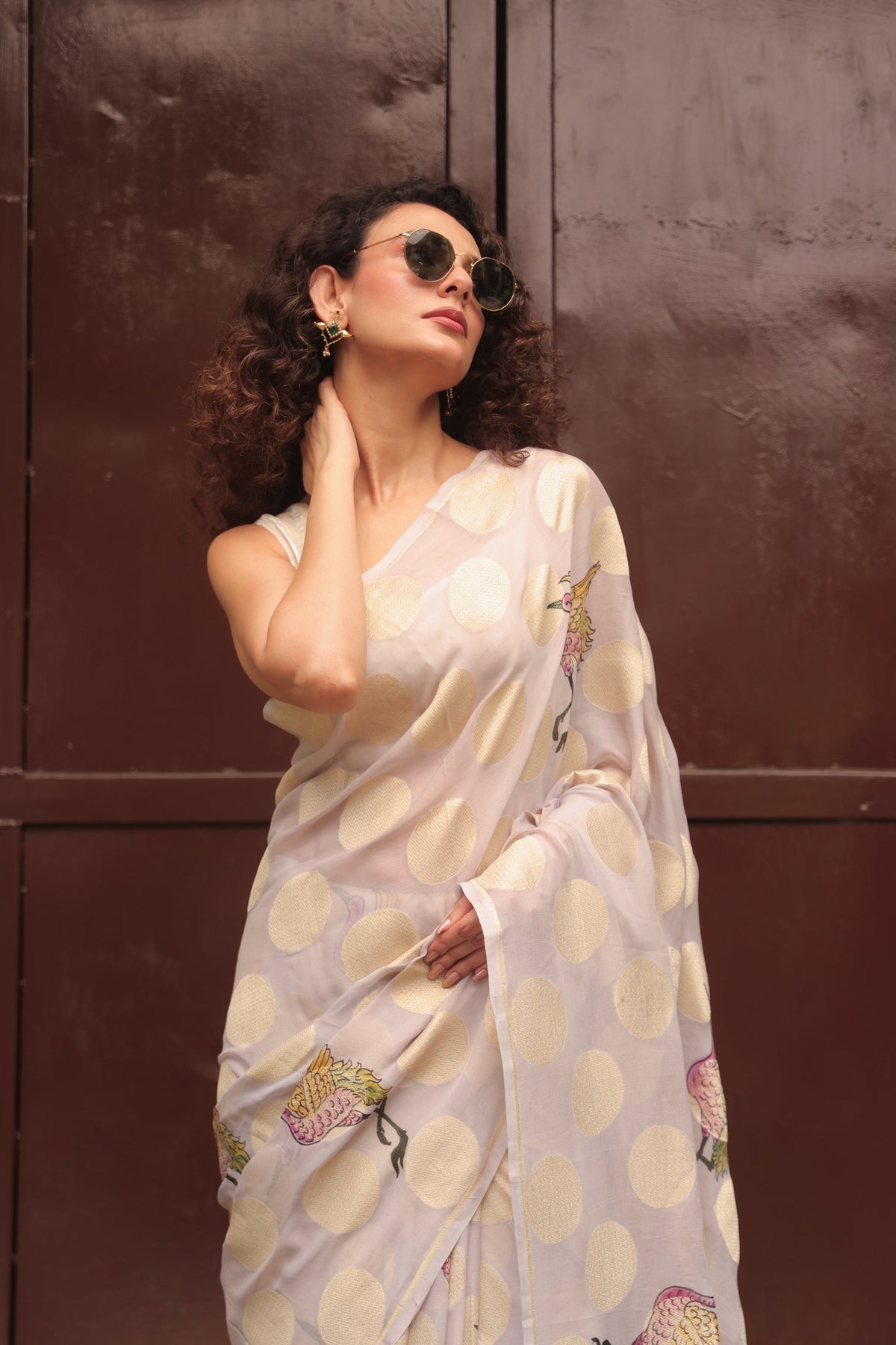 Polka Flamingo Georgette Saree