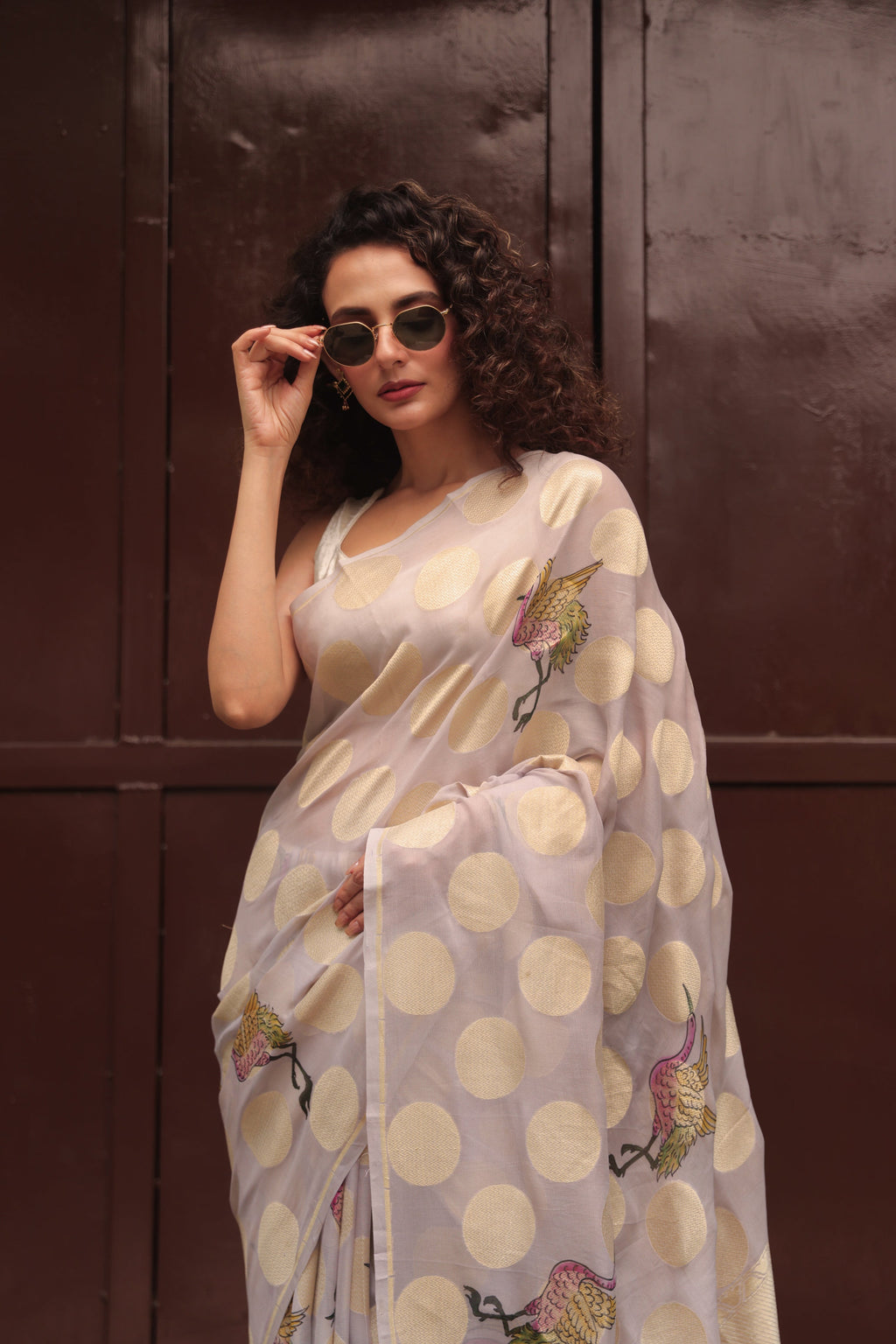 Polka Flamingo Georgette Saree