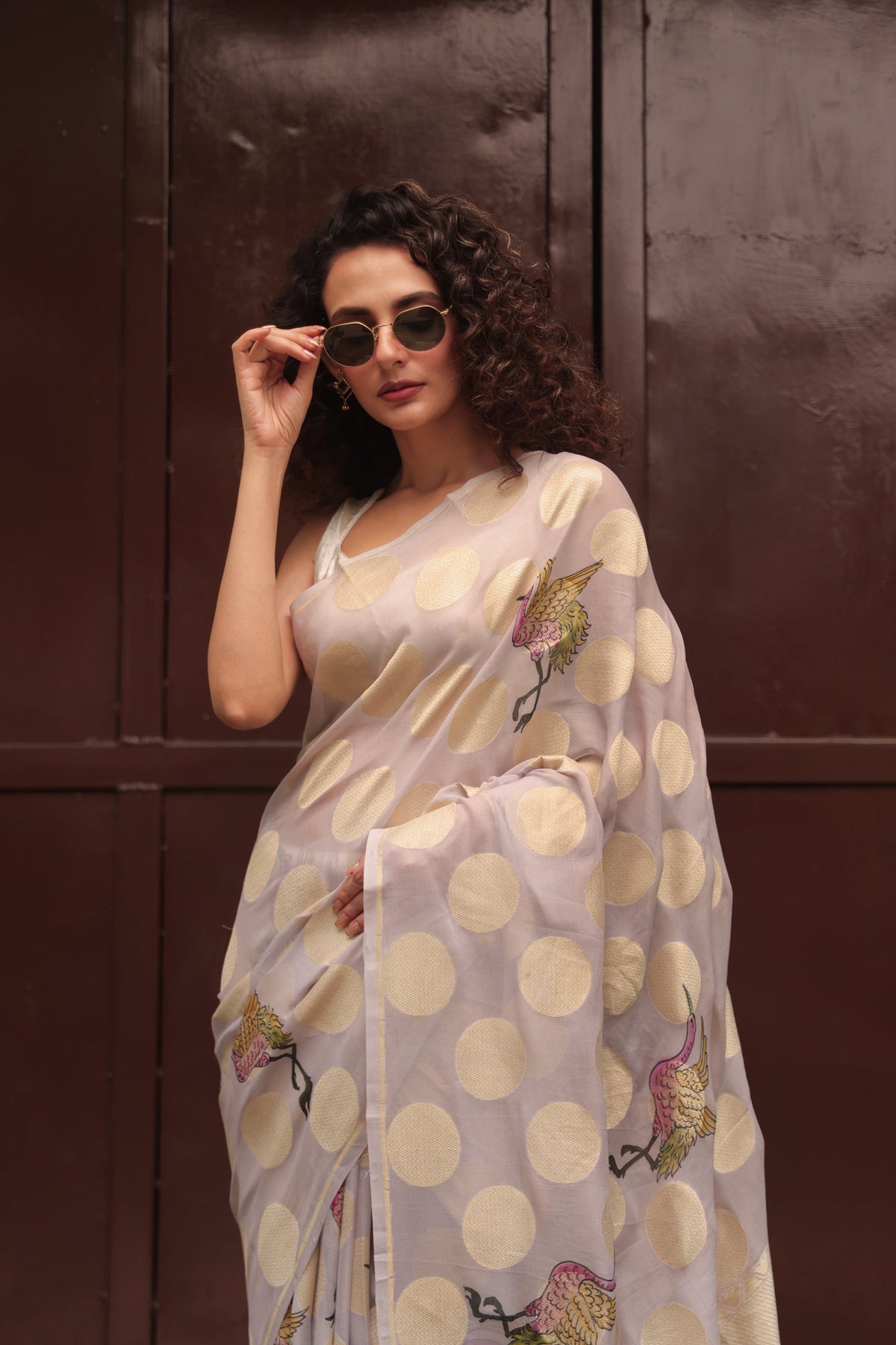 Polka Flamingo Georgette Saree