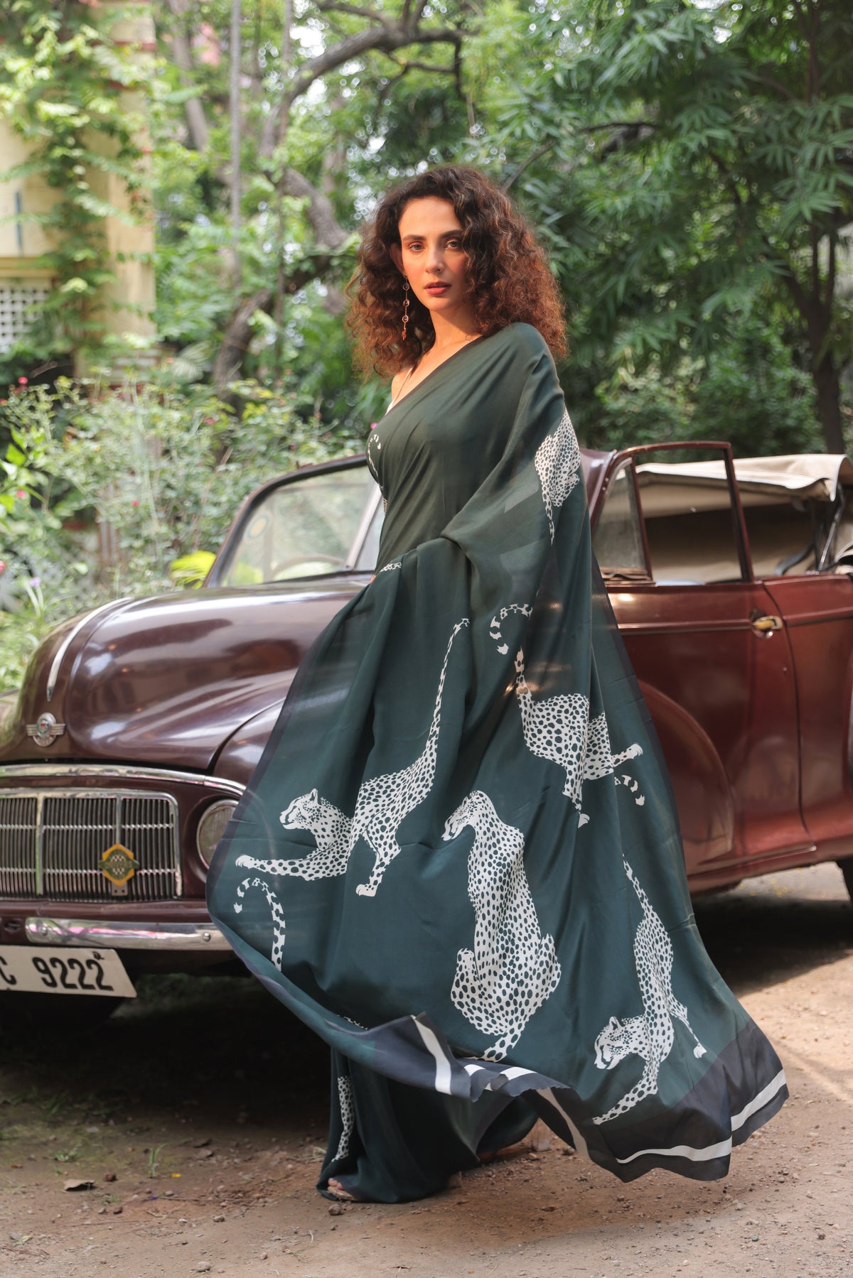 Green Panther Pure Crepe Silk Saree