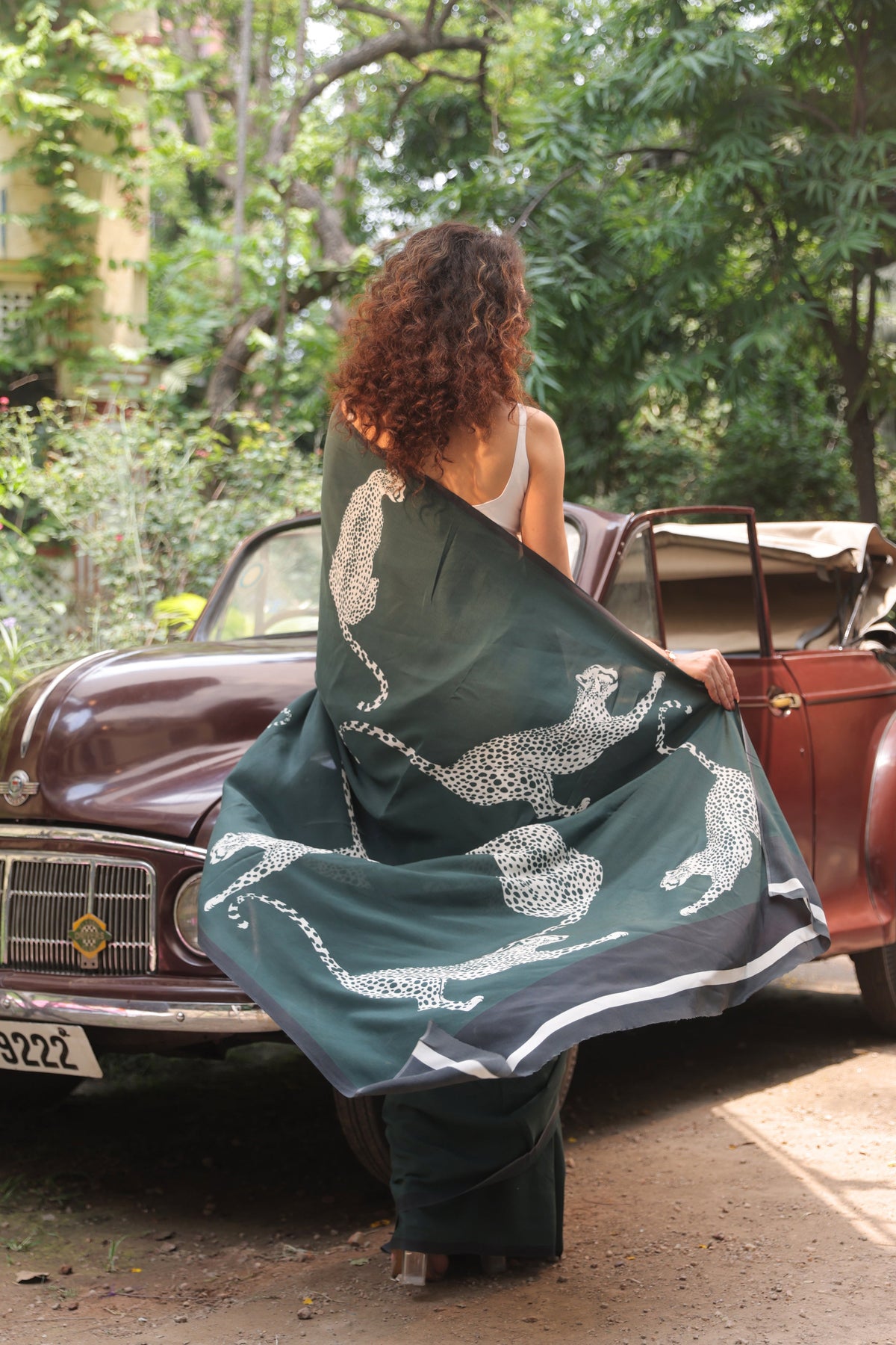 Green Panther Pure Crepe Silk Saree