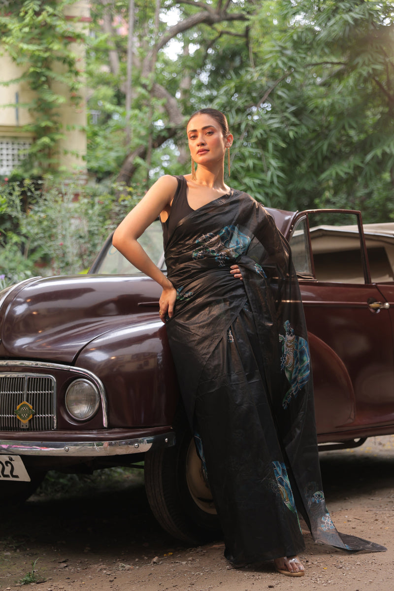 Black Turtle Organza Silk Saree