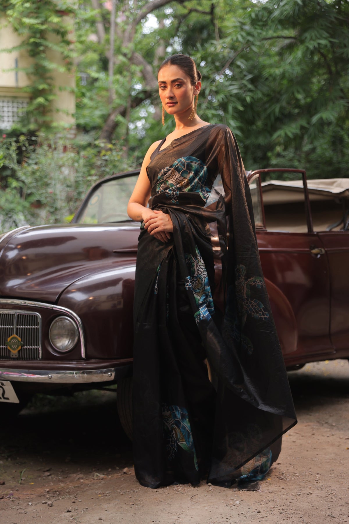 Black Turtle Organza Silk Saree