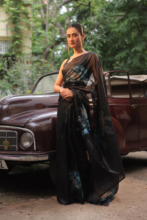Black Turtle Organza Silk Saree