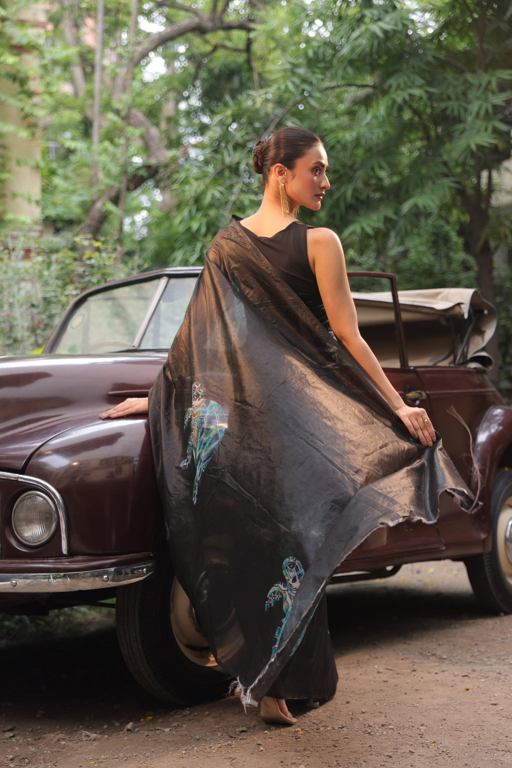 Black Turtle Organza Silk Saree