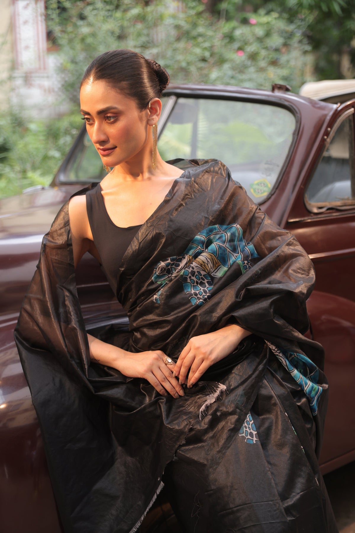 Black Turtle Organza Silk Saree