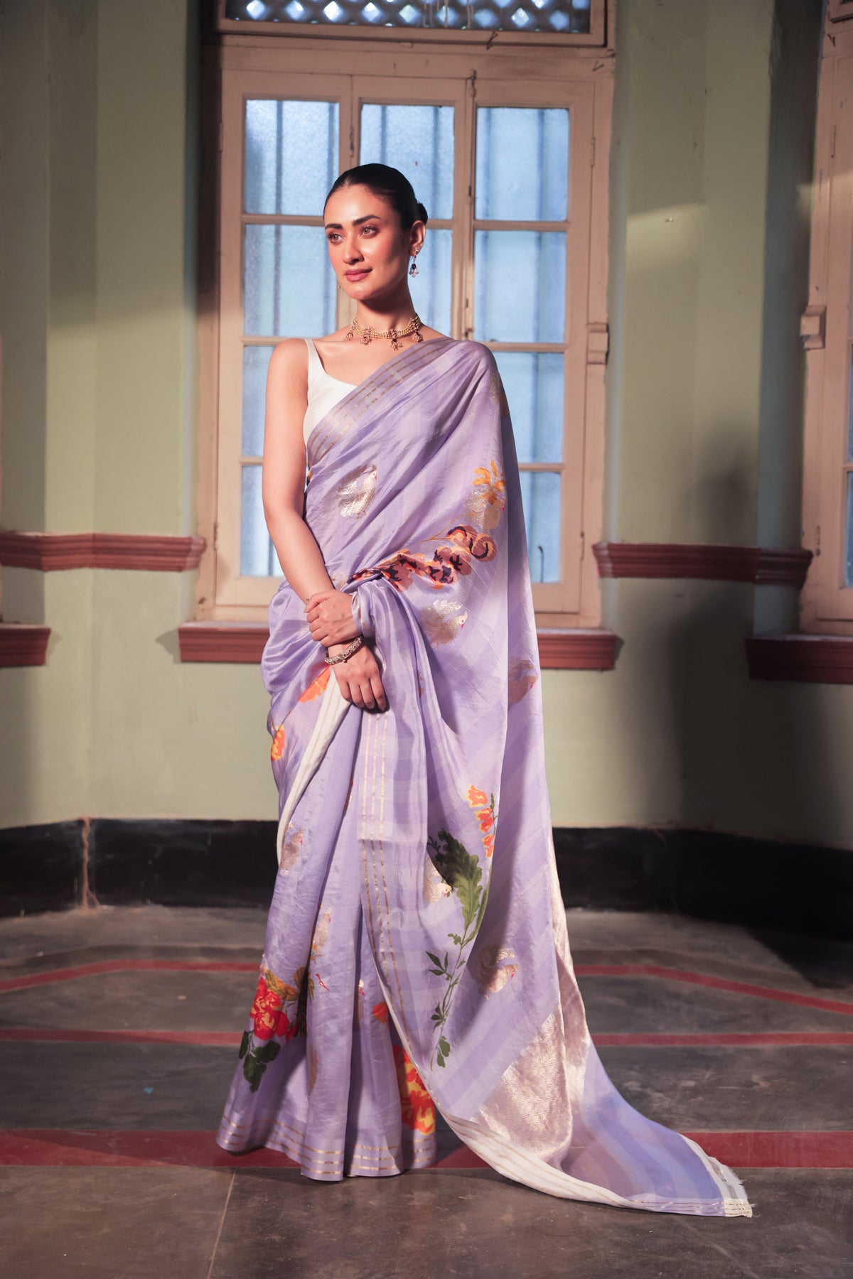 Lilac Blossom Pure Puna Silk Saree