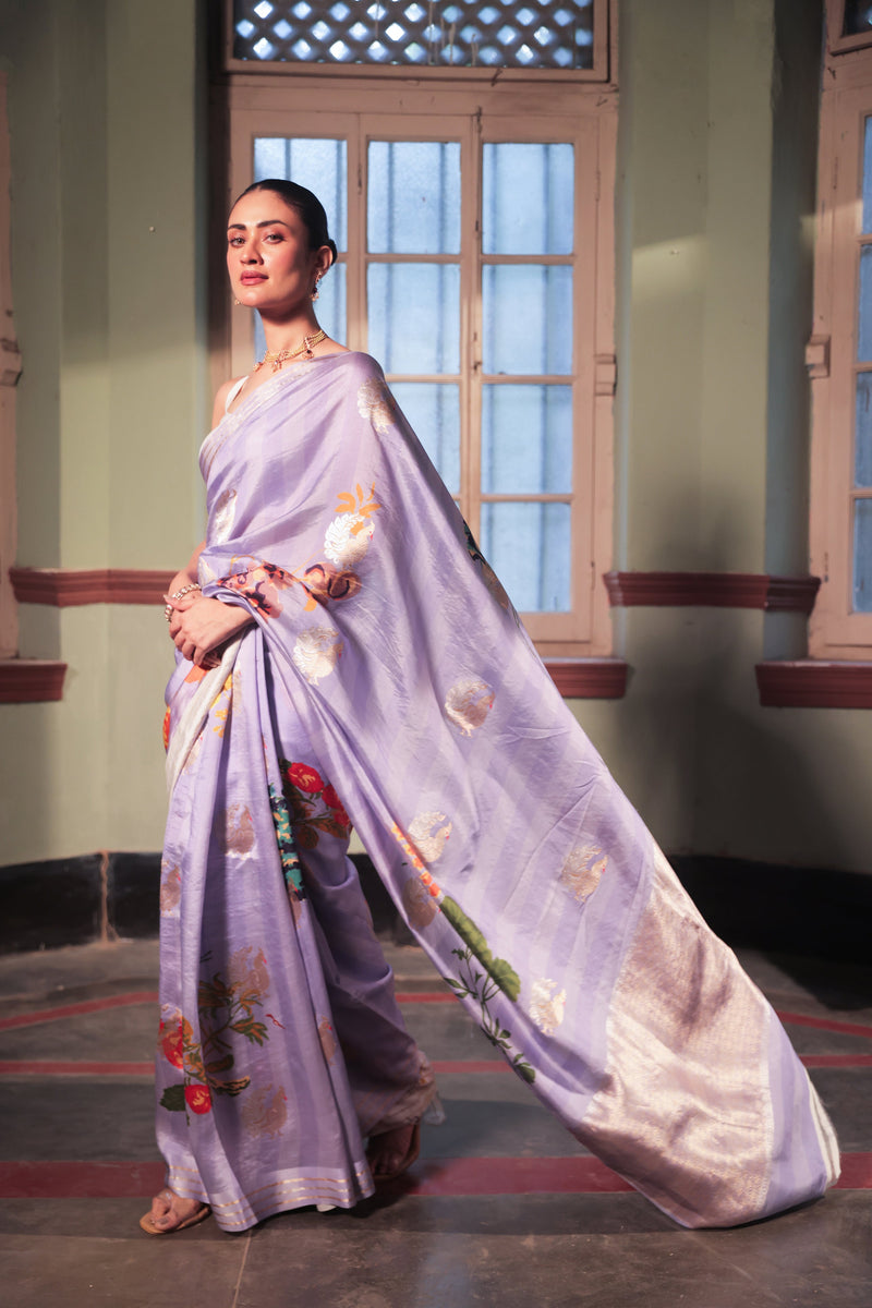 Lilac Blossom Pure Puna Silk Saree