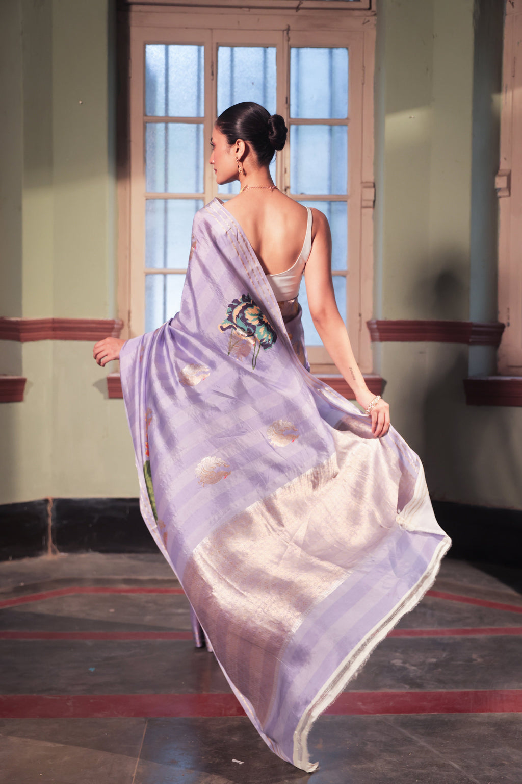 Lilac Blossom Pure Puna Silk Saree