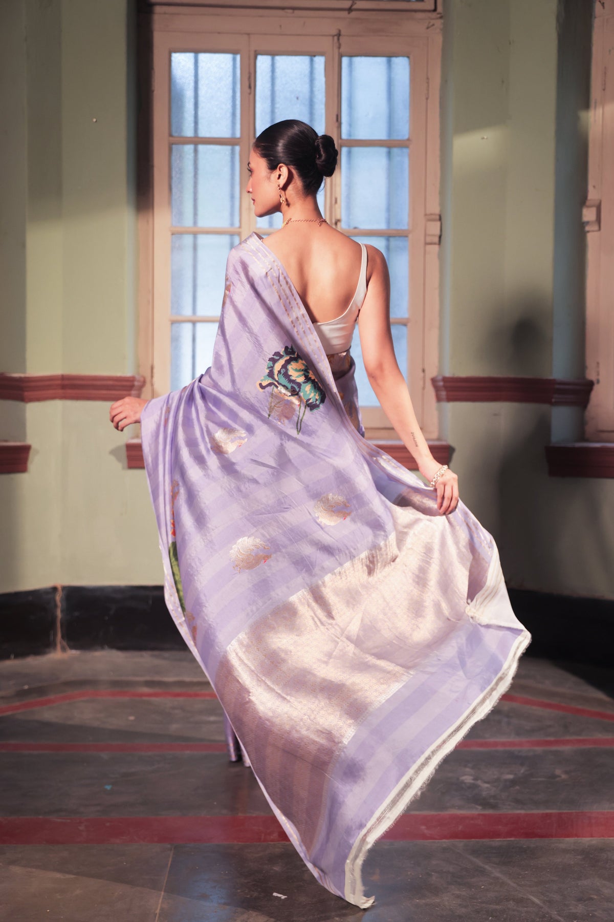 Lilac Blossom Pure Puna Silk Saree