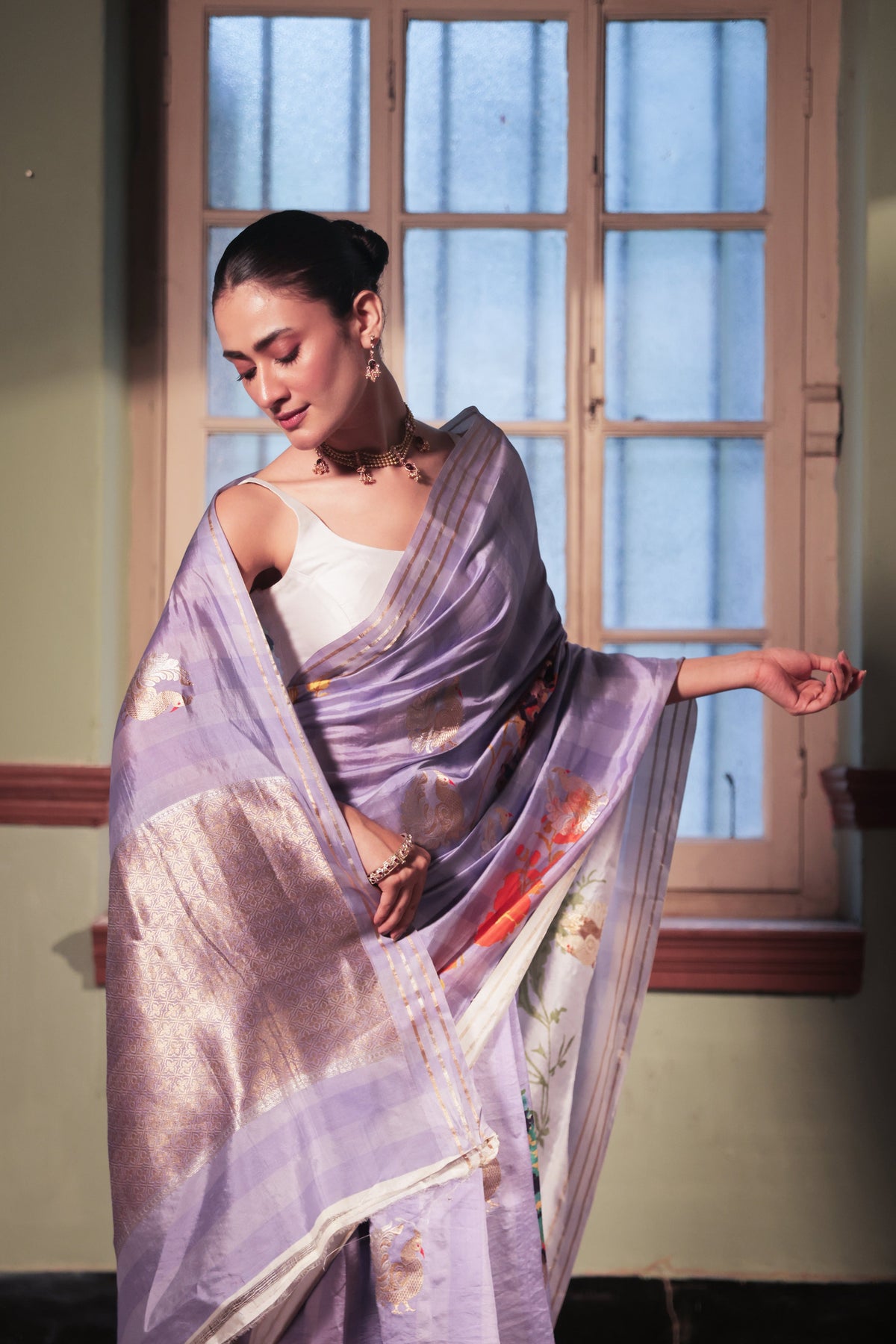 Lilac Blossom Pure Puna Silk Saree