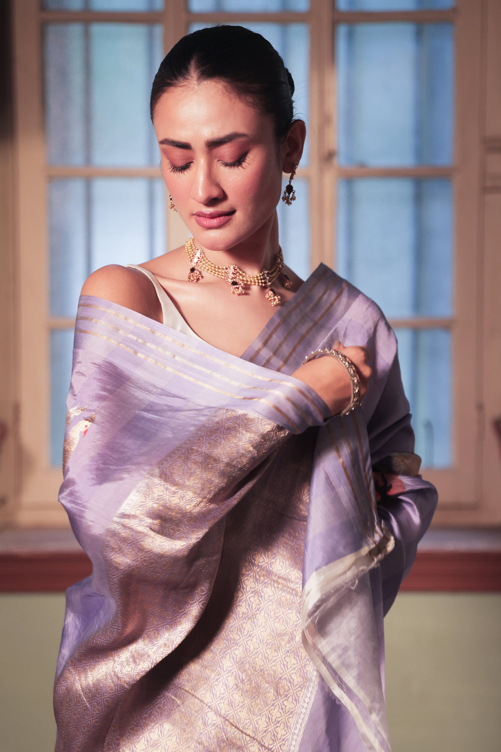 Lilac Blossom Pure Puna Silk Saree