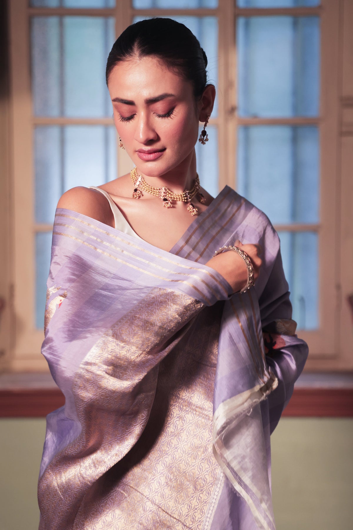 Lilac Blossom Pure Puna Silk Saree